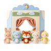 Juju Puppet Theater - Fold Out Felt Tabletop Stage with Five Animal Finger Puppets and Soft Curtain Detail