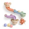 Juju Silicone Suction Bath Ball-Run Set - Smiley Cups and Curved Chutes with Suction Backs for Tile and Tub - Build-a-Track Water Play with Balls and Flower Spinner - Food-Grade Silicone