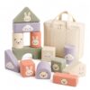 Juju Soft Quilted Stacking Blocks Set – Twelve Foam Shapes in Removable Washable Covers with Embroidered Animal Faces – Sage Cream Lavender and Coral Nursery Decor – Zip Storage Tote Included