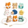 Juju Wooden Animal Threading Bead Set - Painted Chunky Beads with Cotton Cords and Storage Bag