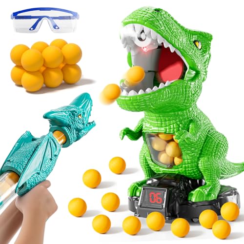 JUKUDAHU Dinosaur Shooting Boy Toys for Kids Age 3 4 5 6 7 8 - Moveable Shooting Game with Scoreboard, Light and Sound, 12 Foam Balls, Boy Toddler Toys 5-7 6-8 8-10, Competition Game Gifts (Green)
