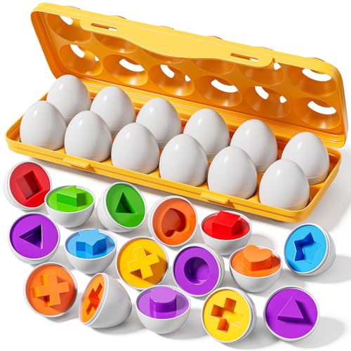 JUKUDAHU Matched Eggs Toddler Toys 1 2 3 4 Year Old - Shape Color Sorting Games, Kids Easter Eggs, Toddler Sensory Toys, Preschool Educational Boy Toy, Gifts for Baby 6-12 Months+