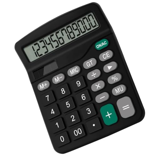 JULIBA Desktop Calculator, 12-Digit Solar Calculator with Large Easy-to-Read LCD Screen, Comfortable Big Buttons, Solar Powered, Standard Desk Calculator for Home, Classroom & Office
