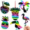 JULMELON 36PCS Luau Crafts for Kids, Rainbow Scratch Art Hawaiian Party
