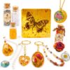 JuluTile Resin Jewelry Making Kit for Kids Girls, DIY Butterfly & Flower Pendant Craft Set, Handmade Necklace and Keychain Art Kit, Creative Birthday Gift for Ages 8+