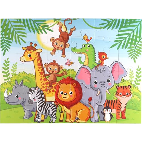 Jumbo Floor Puzzle for Kids, Large Jigsaw Puzzles 36 Piece with Box for Kids Ages 3-5,Preschool Learning & Education Toys, Gifts for 4-8 Year Old Boys and Girls(Jungle Animals)