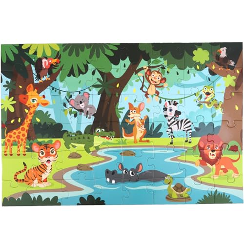 Jumbo Floor Puzzle for Kids, Large Jigsaw Puzzles 48 Piece with Box for Kids Ages 3-5,Preschool Learning & Education Toys, Gifts for 4-8 Year Old Boys and Girls(Jungle Animals)