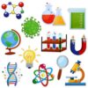 JUNEBRUSHS 60Pcs Science Bulletin Board Decorations Science Classroom Cutouts with 100 Glue Points Lab Theme Paper Cut-Outs for Teacher School Supplies STEM Biology Chemistry Wall Decor
