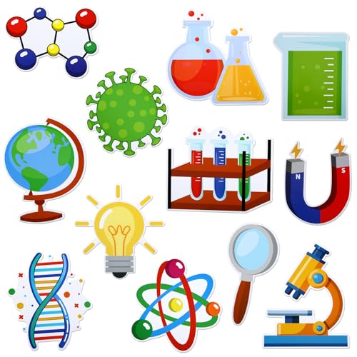 JUNEBRUSHS 60Pcs Science Bulletin Board Decorations Science Classroom Cutouts with 100 Glue Points Lab Theme Paper Cut-Outs for Teacher School Supplies STEM Biology Chemistry Wall Decor