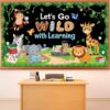 Jungle Animal Bulletin Board Set Motivational Safari Animal Classroom Decor Learning Bulletin Board Set Let's Go Wild with Learning Paper Cutouts for Summer Back to School Office Chalkboard Wall Decor