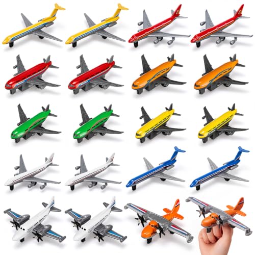 Junkin 20 Pack Airplane Toys Bulk, Mini Airplane Toys for Kids, Die Cast Aircraft Models with Rolling Wheels and Pull Back, Play Plane for Kids Birthday Gifts Party Favors Classroom Rewards