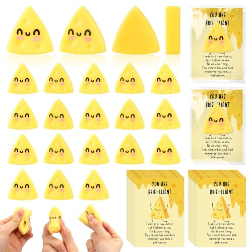 Junkin 50 Sets Cheese Party Favors Triangle Cheese Stress Ball Gifts Bulk Mini Squeeze Stress Relief Ball and Encouragement Cards Employee Appreciation Gifts for Graduation Office Coworker