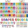 Junkin 96 Pcs Alphabet and Number Bulletin Board Set for Classroom Wall Early Learning Colors Shapes Posters Educational Bulletin Board Card for Toddler Preschool Elementary Decoration(Vivid Style)