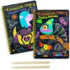 JUNQIU Scratch Art for Kids, 2Pack Animal &Unicorn Rainbow Scratch Notebook