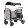 JunZheHub Twin Child Four Passenger Kids Wagon with Mesh Panels Textile Pockets and Push Handle Suitable for Park Trips Family Travel and Daily Use, Gray