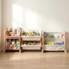 JUOIFIP Toy Storage Organizer with 2 Shelves, 2 Bins and Stuffed Animal Storage, Playroom Toy Organizer Cabinet for Bedroom Decor, 46.3'' W