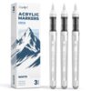 JusArt 3 White Paint Markers Brush Tip, Water-Based No-Bleed Acrylic Markers with Automatic Ink Control, Waterproof Acrylic Paint Pens for DIY Art & Crafts -Fabric, Wood, Rock, Ceramic, Metal