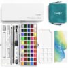 JusArt 50 Colors Watercolor Paint Set,Art Supplies with Metallic Color, Detail Painting Brushes, Water Brush Pens, Portable Travel Watercolor Painting Set for Adult, Artists, Professionals