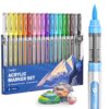 JusArt Acrylic Paint Markers Brush Tip 18 Colors, Water-Based No-Bleed Markers with Automatic Ink Control, Waterproof Acrylic Paint Pens for DIY Art & Crafts -Fabric, Wood, Rock, Ceramic, Metal