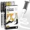 JusArt Black & White & Gold Paint Pen Brush Tip, Water-Based Marker, 6 Pack