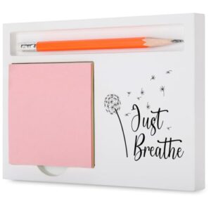 Just Breathe Inspirational Gift Mindfulness Desk Organizer with Dandelion Design for Women Friend Teacher Friend Nurse Therapist Coworker Stress Relief Farewell Wellness Gift XBCT12