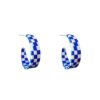 Just Follow Modern Geometric Checker Earrings for Women Acrylic Colorful Checkerboard Pattern C-Shaped Hoop Earring Daily Wear Party Jewelry (Blue)
