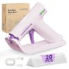 JUSWISE Cordless Hot Glue Gun, Fast Preheating Mini Glue Gun and 20 Sticks Set, 2200mAh Built-in Battery Rechargeable, Auto-Off, Anti-Drip, Metal Base and Stand for DIY Crafts, Home Repairs, Purple