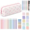 Jutom 39 Pcs Aesthetic Book Annotation Kit Highlighter with Case Bag Gel Pen Transparent Sticky Note Taking Bible Supplies(Pink,Bow Style)