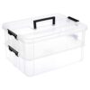 JUXYES 2-Tiers Plastic Stack Carry Storage Containers Box wih Handle Lids