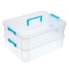 JUXYES 2-Tiers Plastic Stack Carry Storage Containers Box wih Handle Lids