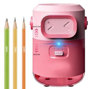 JXAVO Electric Pencil Sharpener for Classroom Home, Automatic Colored Pencil Sharpener for Kids, Auto Stop for 6-8mm No.2/Colored Pencils, Cute Pencil Sharpener Battery Powered, School Supplies