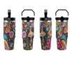 JXOEYX Floral Mushroom Scene 30 Oz Insulated Tumbler with Handle And Straw, Stainless Steel Travel Mug with Lid, Vacuum Insulated Cup for Hot And Cold Drinks