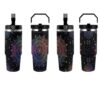 JXOEYX Rainbow Mandala 30 Oz Insulated Tumbler with Handle And Straw, Stainless Steel Travel Mug with Lid, Vacuum Insulated Cup for Hot And Cold Drinks