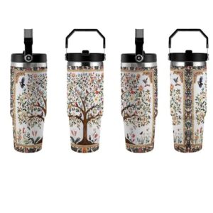 JXOEYX Tree of Life Mandala 30 Oz Insulated Tumbler with Handle And Straw, Stainless Steel Travel Mug with Lid, Vacuum Insulated Cup for Hot And Cold Drinks