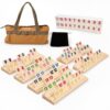 Jyquorp Rummy Cube Game Set 2 to 6 Players with 160 Numbered Tiles 6 Stepped Wooden Racks and Yellow Carrying Bag for Family Game Night Parties Travel