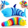 Kabvy Sensory Slug Fidget Toys, Sensory Toys for Autism, ADHD, Anxiety & Stress Relief, Gifts, Party Favors & Classroom Prizes for Kids Toddlers Boys Girls(Shark and Caterpillar Toy)