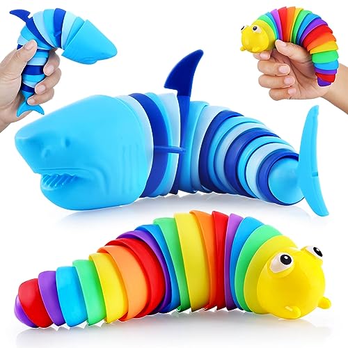 Kabvy Sensory Slug Fidget Toys, Sensory Toys for Autism, ADHD, Anxiety & Stress Relief, Gifts, Party Favors & Classroom Prizes for Kids Toddlers Boys Girls(Shark and Caterpillar Toy)
