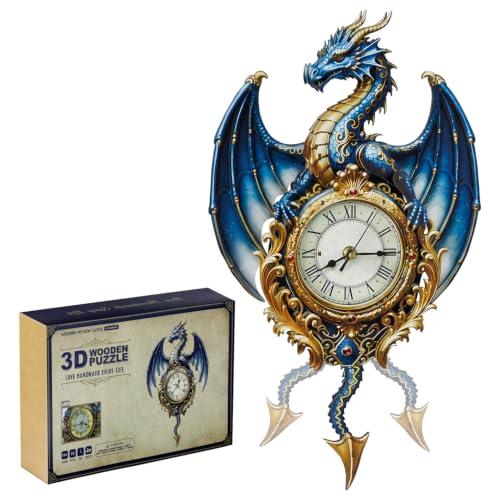 KADAJOY 3D Wooden Puzzles for Adults, Animated Dragon Cuckoo Clock Model Kit, DIY Mechanical Building with Music and Light, Home Desk Decor, Unique Fantasy Gift for Birthday Anniversary
