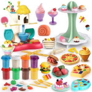Kaelinda Play Color Dough Sets for Kids Ages 4-8, Ice Cream Maker Playdough Kits for Kids Ages 3+, Play Food Toys for Girls Boys, Play Dough Accessories Gifts for 3 4 5 6 7 Year Old Boys Girls