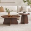 Kaicollective Nesting Coffee Table Set of 2, Round Wooden Coffee & Side Tables with Tapered Base, Walnut Finish, Mid-Century Modern Accent Furniture for Living Room Bedroom, Space-Saving Design