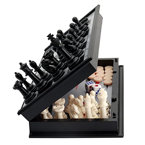 KAILE 10" Magnetic Chess Sets for Kids & Adults - 3 in 1 Travel Chess Checkers Backgammon Set with Folding Case - Portable Elastic Bag