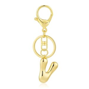 Kainier Gold Bubble Initial Keychain for Women Bag Charm Purse Key Alphabet Handbags Pendant Accessories Gift (Alphabet V)