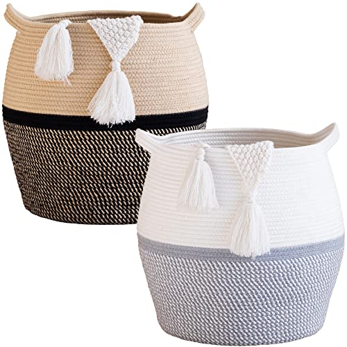 KAKAMAY Woven Baskets for Storage,Large Cotton Rope Basket Woven Baby Laundry Hamper,Collapsible Laundry Basket, Blanket Basket for Organizing Living Room,Nursery,Clothes,Toy chest