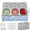 Kalolary Pizza Topping Station Pizza Storage Container Topping containers with Lids Spoon Condiment Organizers Buffet Containers Set for Restaurant Pizza Sauce Jam Fruit Ingredient Pantry (6 Pans)