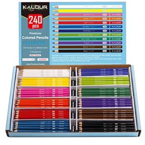 KALOUR Premium Colored Pencils Bulk,12 Assorted Vibrant Colors,240 Count Total,School Classroom Supplies For Kids Teachers,Pre-sharpened Artists Colored Pencils for Adult Coloring Book