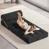KamerOut Folding Sofa Bed, 4 in 1 Convertible Sleeper Chair with High-Density Foam & Pillow, Portable Comfy Folding Chair Bed Floor Lounge for Living Room and Bedroom(Black)