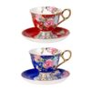 KAMMAK Tea Cup and Saucer, Ceramic Coffee Cups, 9.8oz, Set of 2