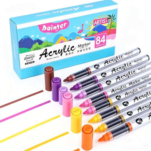 kander direct-liquid hard-tip acrylic paint markers, 84 colors, suitable for rock painting, wood, fabric, canvas, eggs, ceramics, and DIY crafts