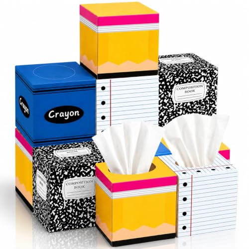 Kanmeii 12 Pack Back to School Facial Tissues Bulk, 3 Ply 50 Count Boxed Tissues, Cute Pencil Crayon Composition Book Designs, Classroom Teacher Supplies & Kids School Desk Decor
