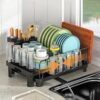 KANQIDKG Kitchen Dish Drainage Rack Carbon Steel Double-Layer Retractable Cup and Cutting Board Holder Bowl Plate Tableware Sink Kitchen Utensil Drying Organizer with Cutlery Box